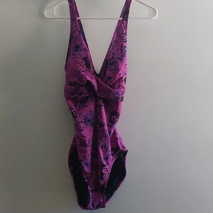 Speedo 90s Y2K One piece Purple pink swimsuit size 14 Beach Resortwear Vaca